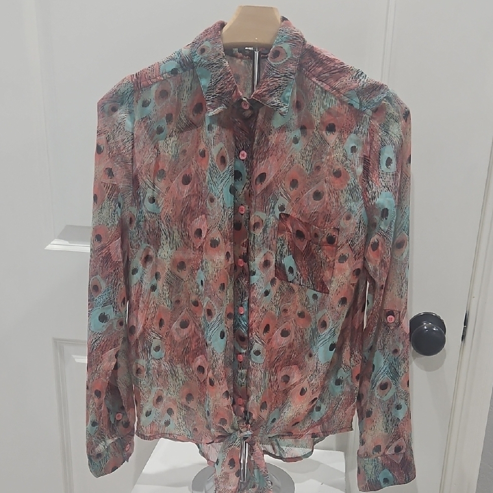 Kut from the Kloth Multicolor Feather Print Button Down Shirt